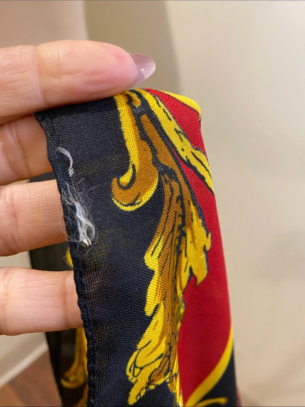 Baroque Print Satin Scarf in Black, Red & Gold